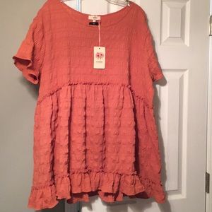 Entro textured peplum coral top